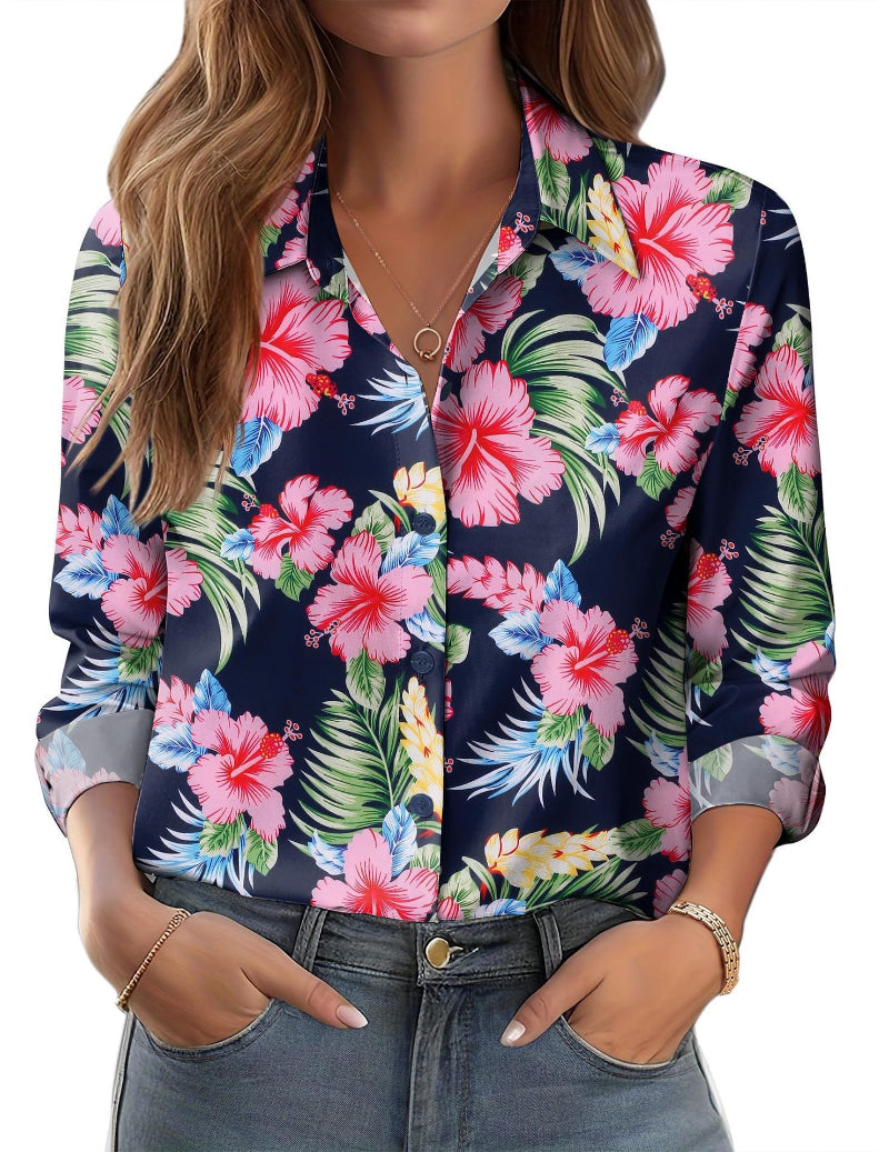 Pink Flowers Navy Floral Shirt