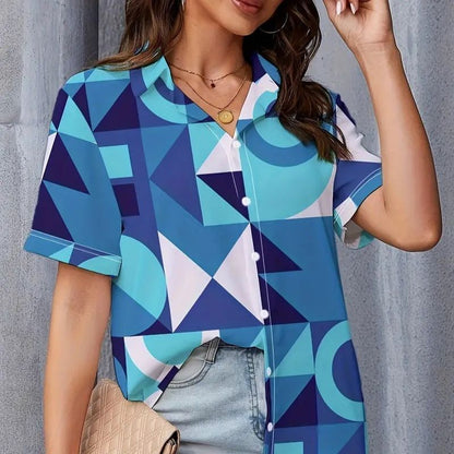 Aqua Abstract Print Beach Shirt