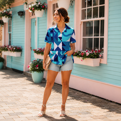 Aqua Abstract Print Beach Shirt