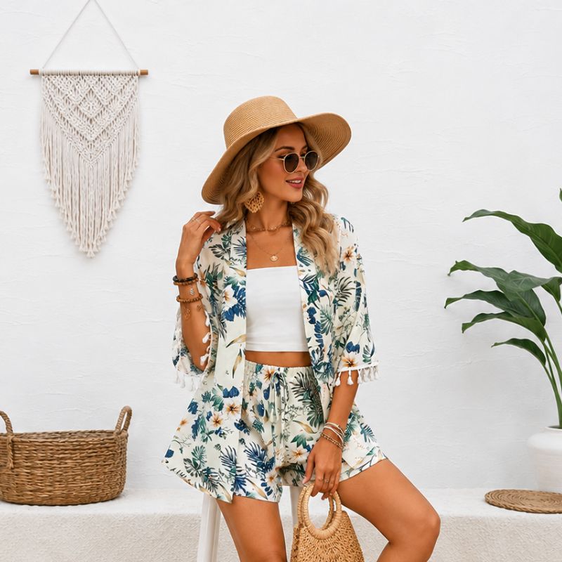 Birds And Leaves Hawaiian Set