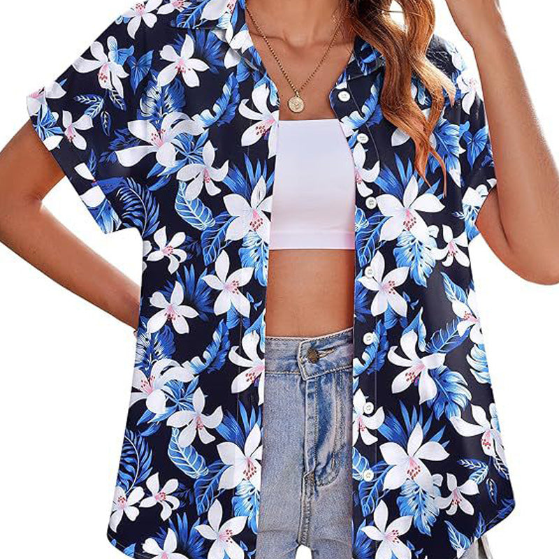 Blue Flowers Women Floral Shirt