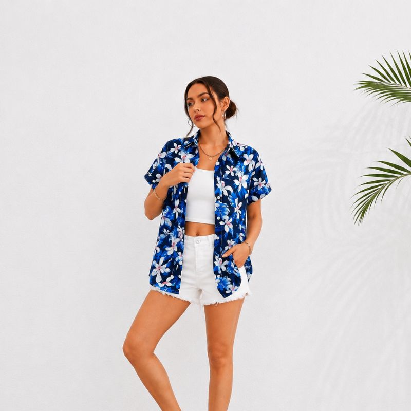 Blue Flowers Women Floral Shirt