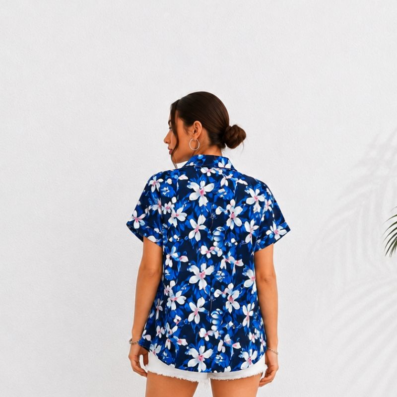 Blue Flowers Women Floral Shirt