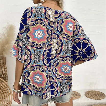 Blue Patterned Flower Shirt