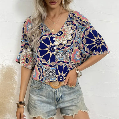 Blue Patterned Flower Shirt