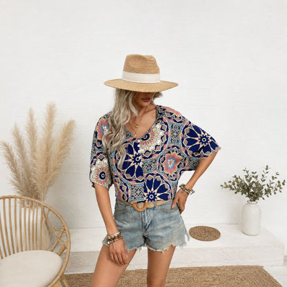 Blue Patterned Flower Shirt