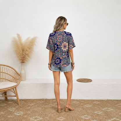 Blue Patterned Flower Shirt