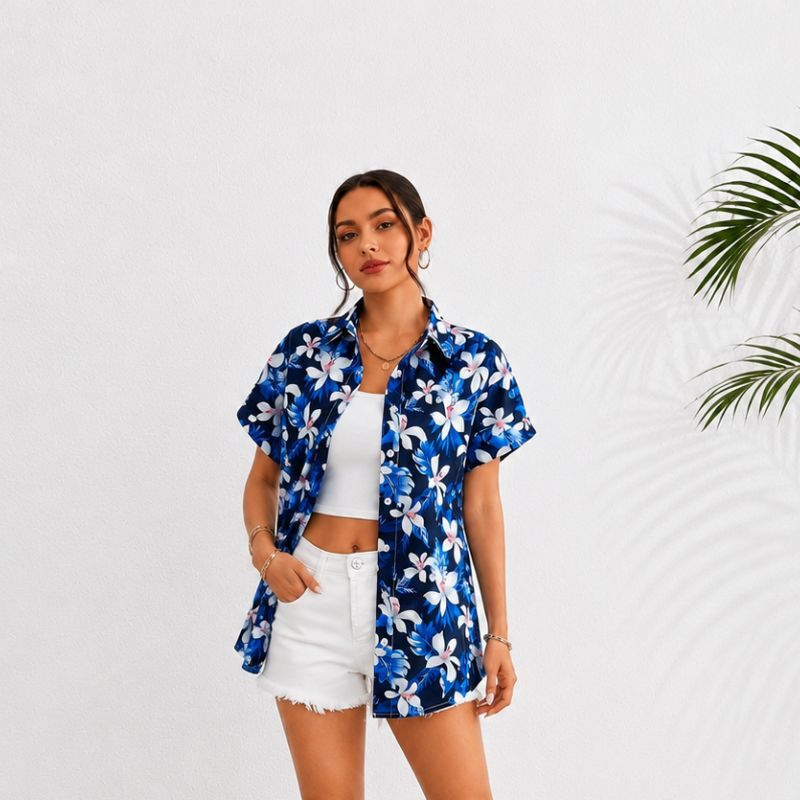 Blue Flowers Women Floral Shirt