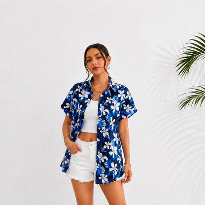 Blue Flowers Women Floral Shirt
