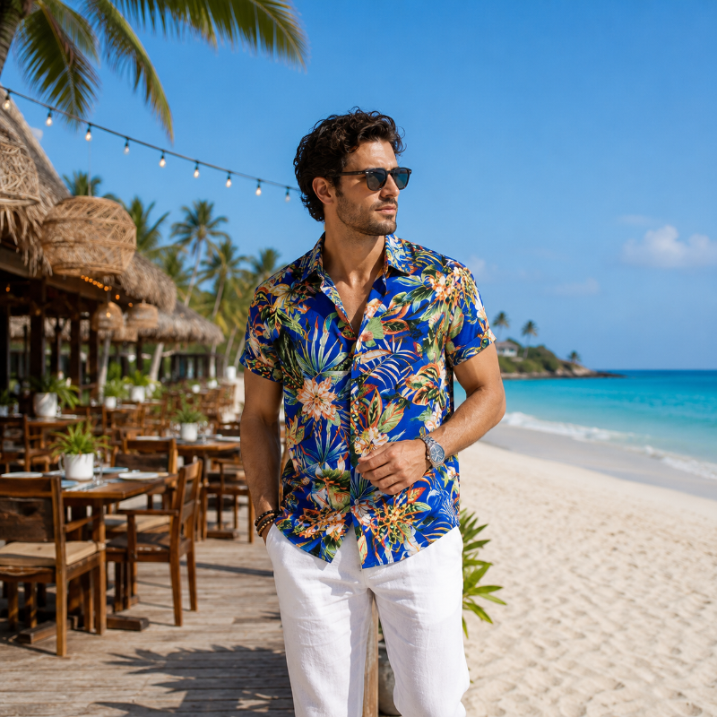 Blue Shirt With Leaves