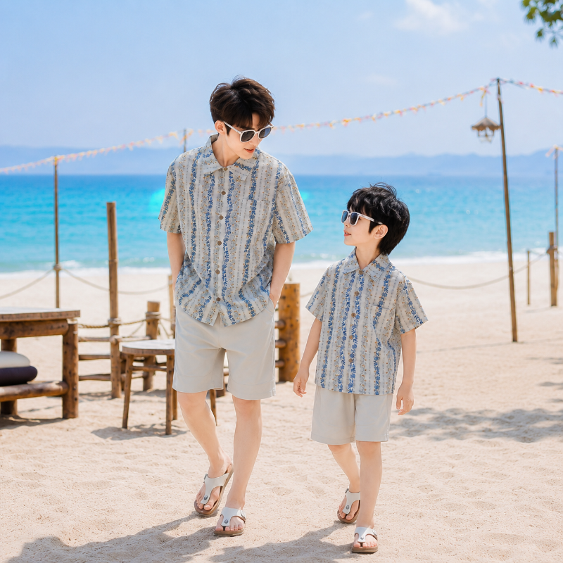 Blue Meadow Print Matching Family Hawaiian Set