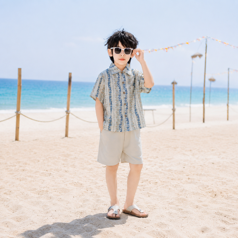 Blue Meadow Print Matching Family Hawaiian Set