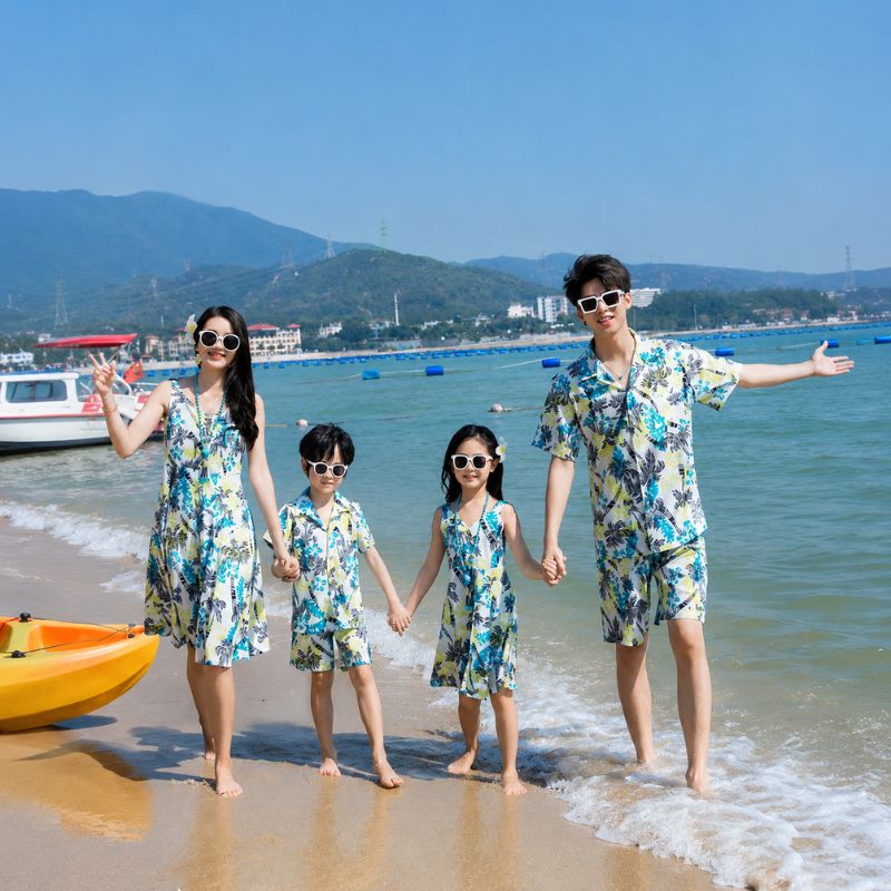 Coastal Botanical Print Matching Family Beach Set