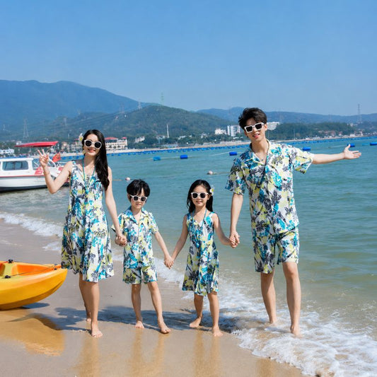 Coastal Botanical Print Matching Family Beach Set