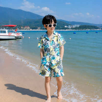 Coastal Botanical Print Matching Family Beach Set