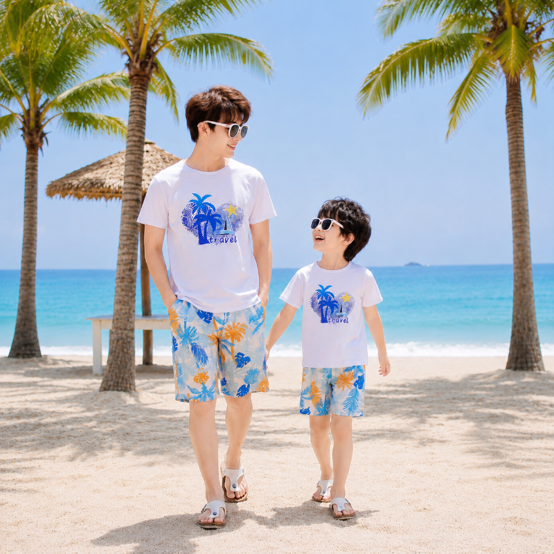 Coastal Hibiscus Leaf Matching Family Beach Set