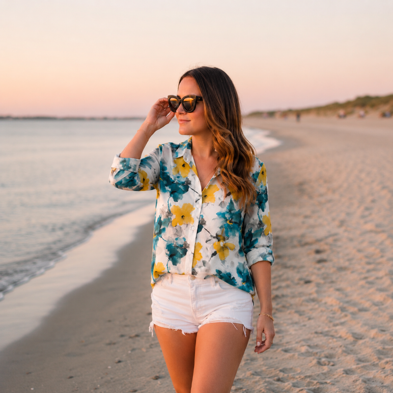 Coastal Watercolour Floral Shirt