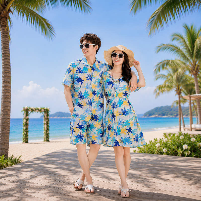 Colorful Coconut Tree Print Matching Family Set