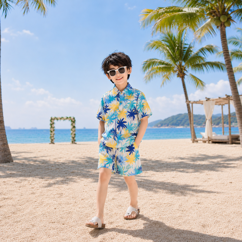 Colorful Coconut Tree Print Matching Family Set