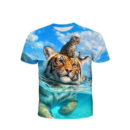 Cool Tiger & Kitten Print Beach Shirt