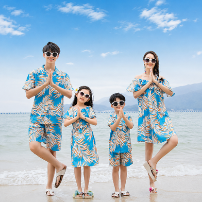 Coral Fern Print Matching Family Hawaiian Set