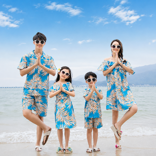 Coral Fern Print Matching Family Hawaiian Set