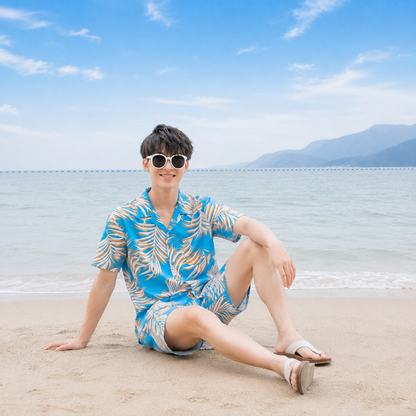 Coral Fern Print Matching Family Hawaiian Set