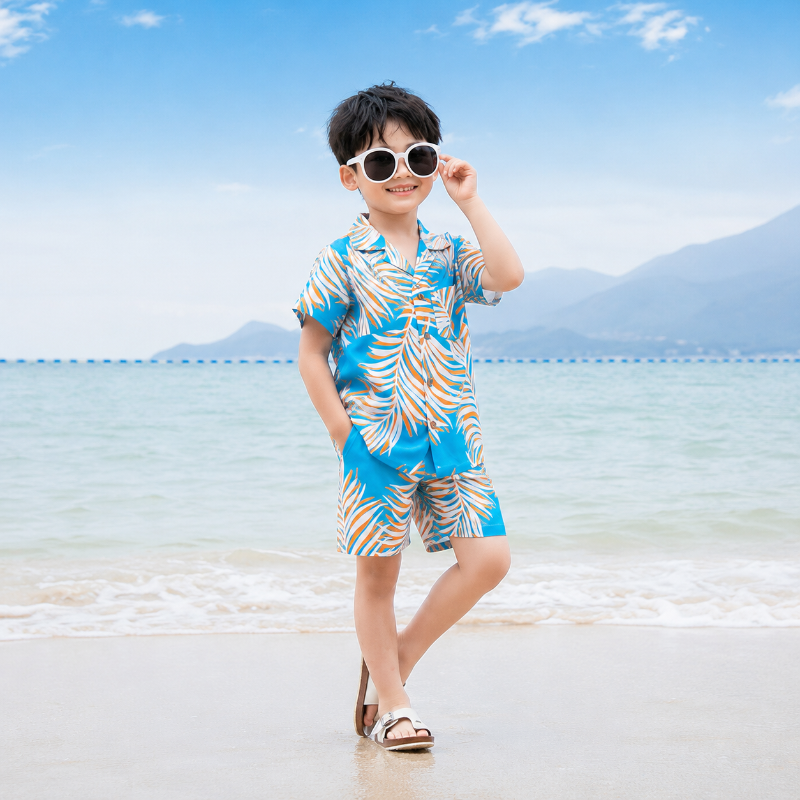 Coral Fern Print Matching Family Hawaiian Set