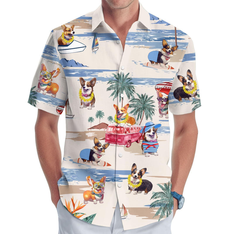 Corgi Beach Party Hawaiian Shirt