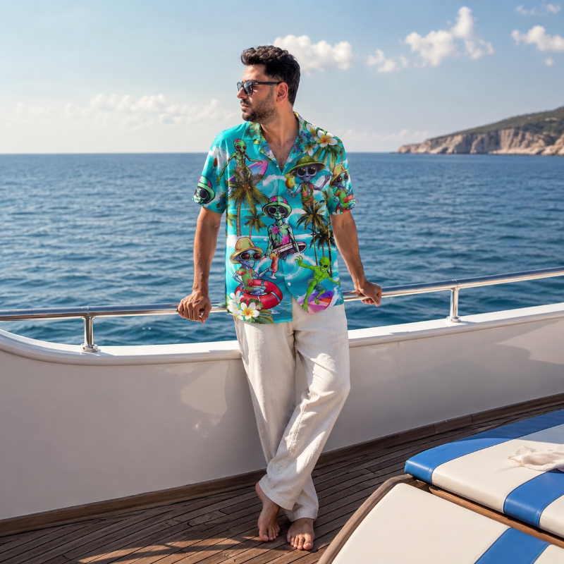 Cosmic Alien Surf Party Beach Shirt