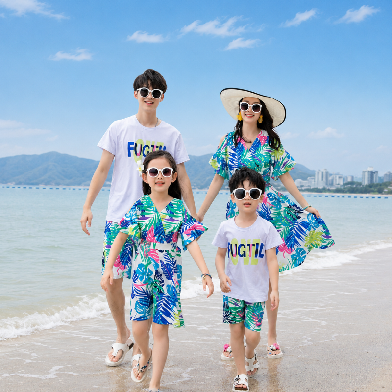 Exotic Multicolor Leaf Matching Family Beach Set