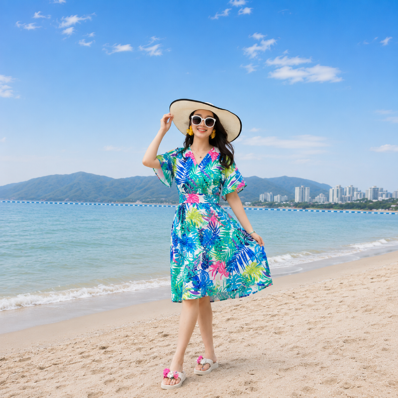 Exotic Multicolor Leaf Matching Family Beach Set