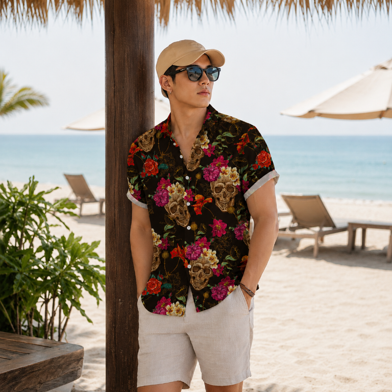 Gothic Skull Floral Shirt