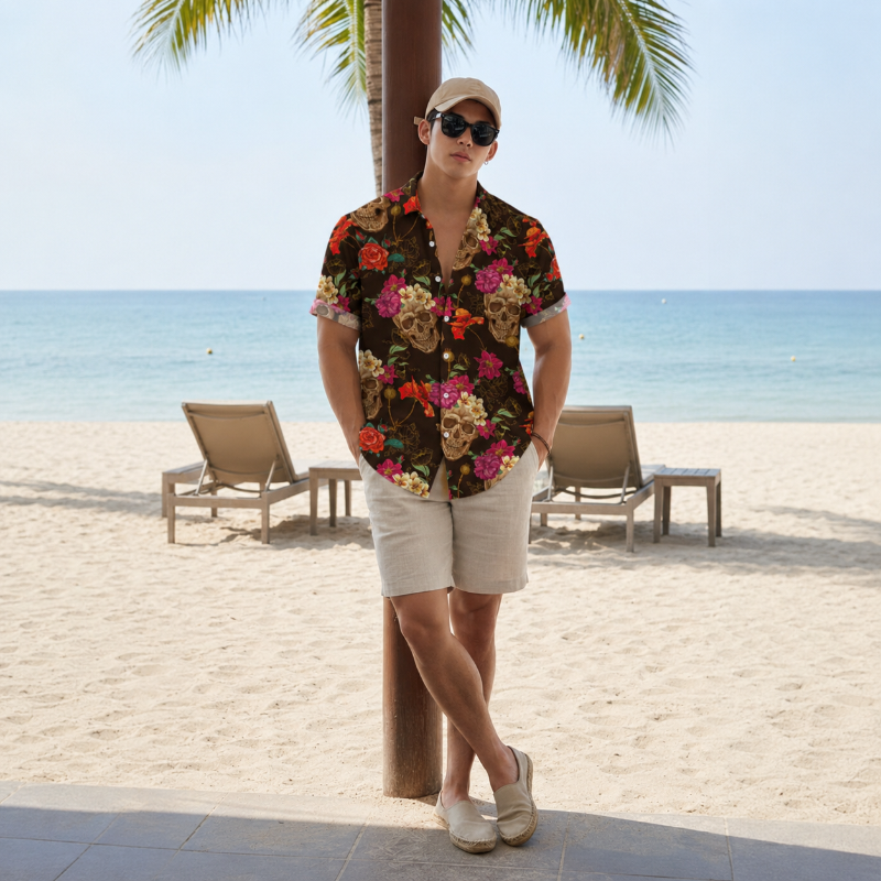 Gothic Skull Floral Shirt