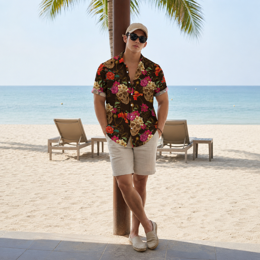Gothic Skull Floral Shirt