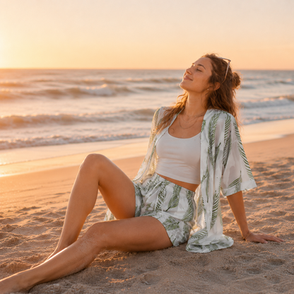 Green Leaf Print Hawaiian Set