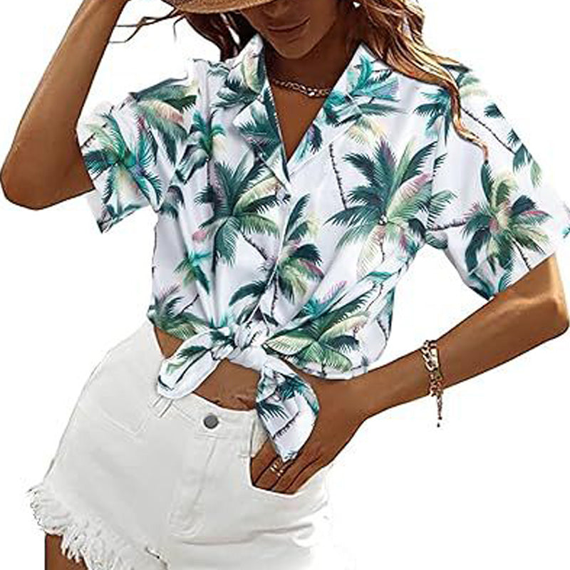 Green Palm Trees On White Hawaiian Shirts