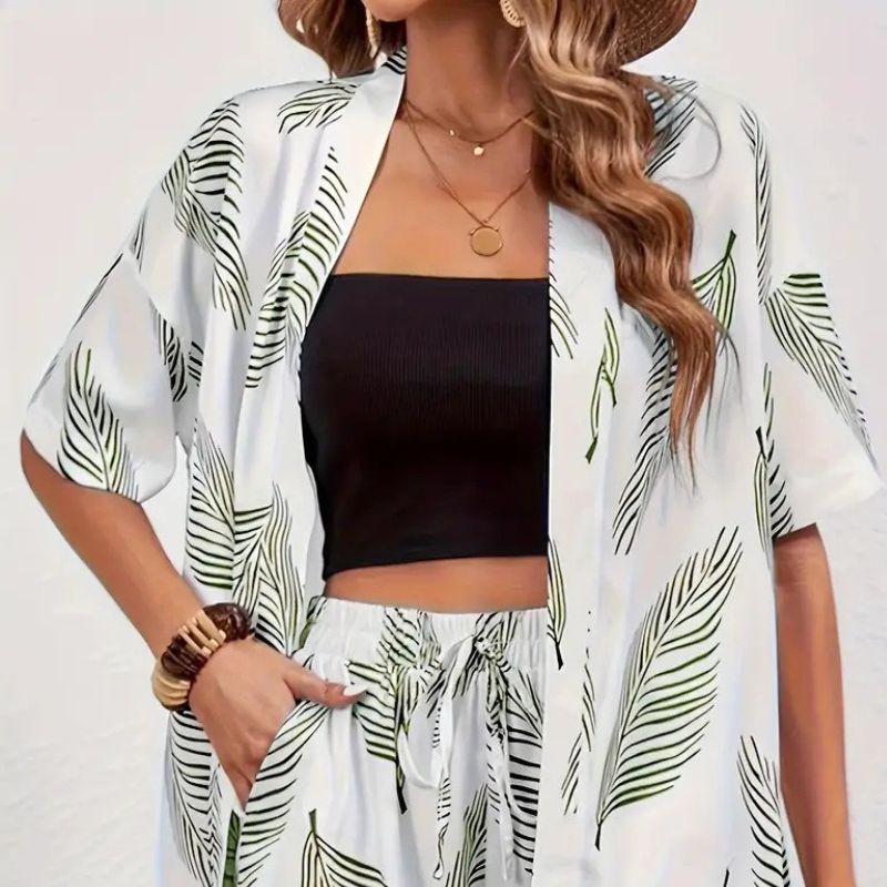 Green Leaf Print Hawaiian Set