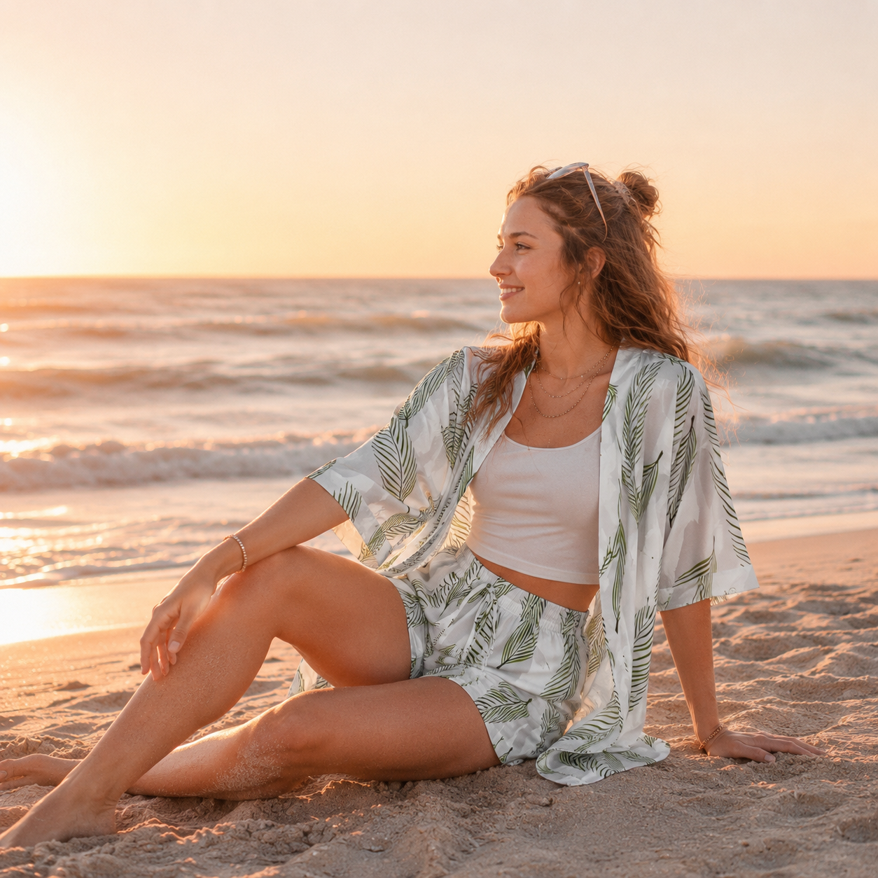 Green Leaf Print Hawaiian Set
