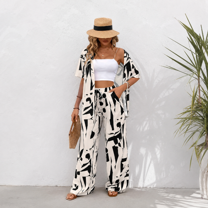 Ivory Geometric Print Hawaiian Set