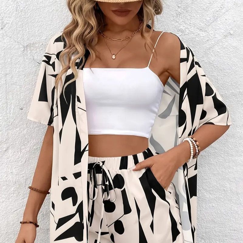 Ivory Geometric Print Hawaiian Set
