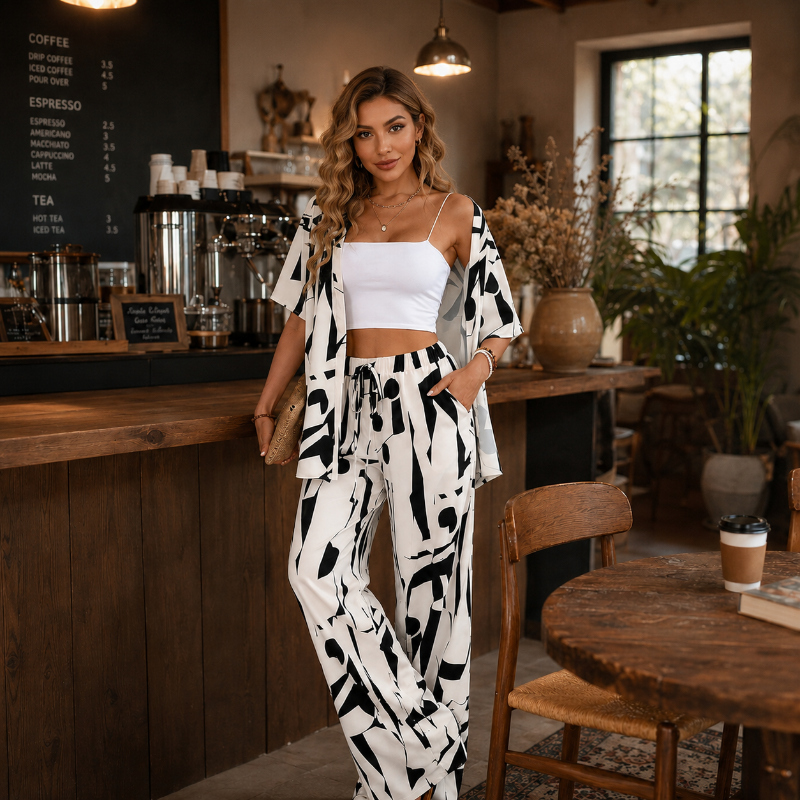 Ivory Geometric Print Hawaiian Set