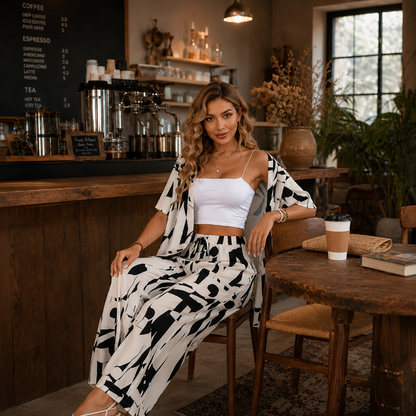 Ivory Geometric Print Hawaiian Set