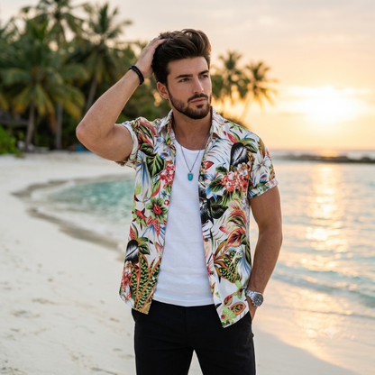 Men White Floral Shirt