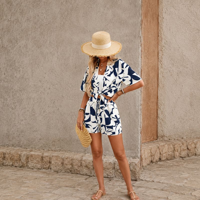 Modern Petal Print Two-Piece Beach Set