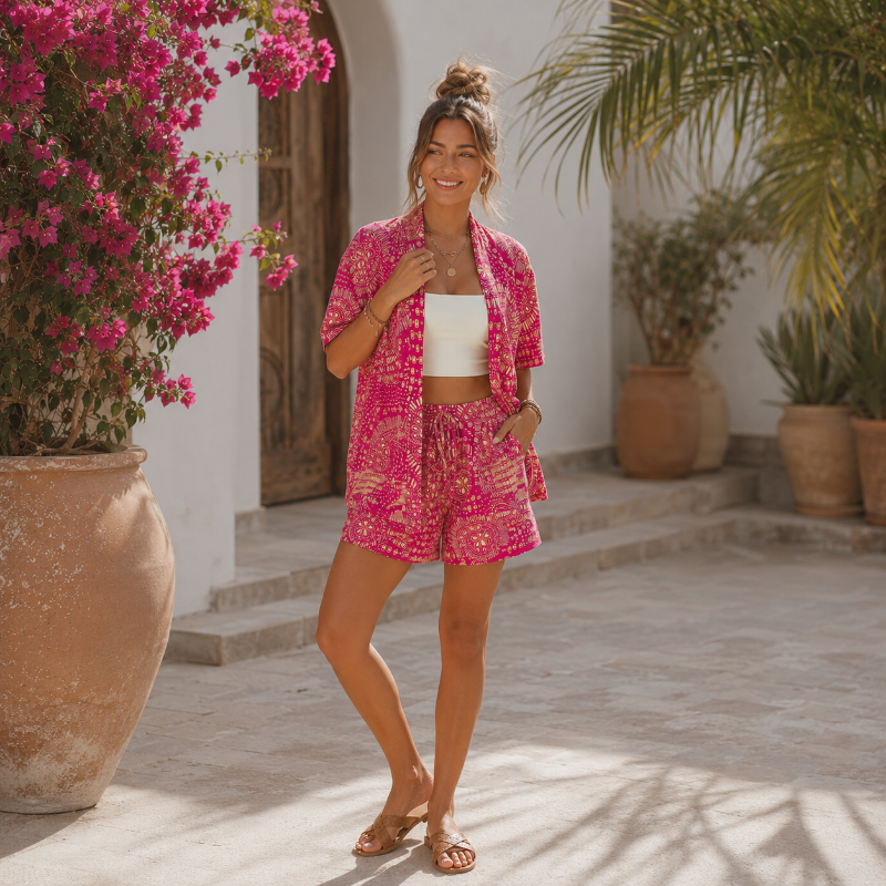 Pink Boho Print Hawaiian Set