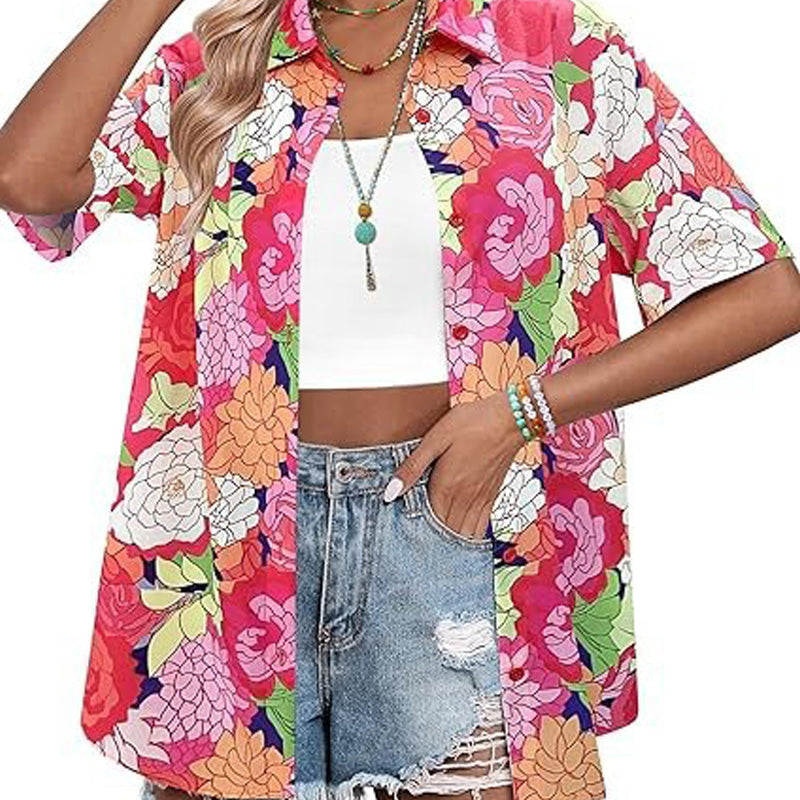 Pink Flowers Women Floral Shirt