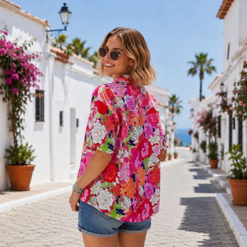 Pink Flowers Women Floral Shirt