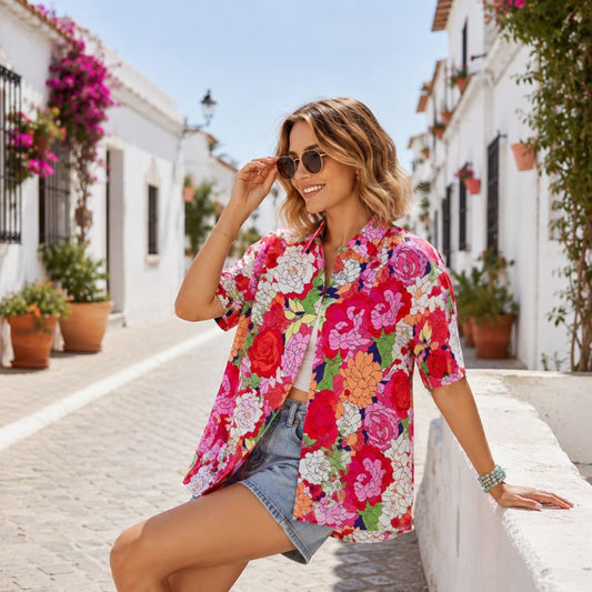 Pink Flowers Women Floral Shirt