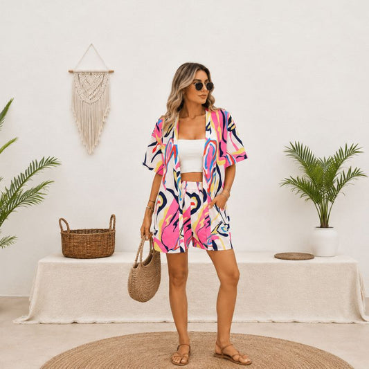 Pink Patterned Hawaiian Shirts Women